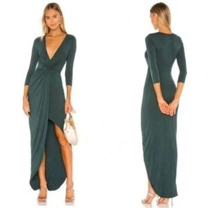 Lovers and Friends Sundance jersey maxi dress everglade Green V Neck Twist Front